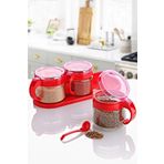 ALBETTO Cam Baharatlık 3 Lü Set 300ml Kaşıklı Kırmızı