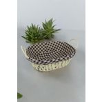 ALBETTO Hasır Rattan Ekmeklik Ekmek Sepeti Oval Ekose Kumaş