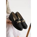 Albishoes Anatomik Kadın Babet Zincir Tokalı Hafif Rahat Taban Şık Günlük Ayakkabı Anne Ayakkabısı - Siyah