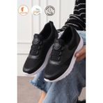 Albishoes Bağcıksız Kolay Giyim Anatomik Ultra Rahat Fileli Yazlık Kadın Anne Sneaker Spor Ayakkabı - Siyah - Beyaz