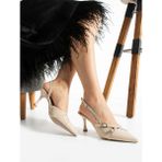 Albishoes Çift Toka Detaylı Arkası Açık Rugan Sivri Burun 8 cm Ince Topuklu Stiletto Kadın Ayakkabı - Krem Rugan