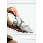 Albishoes Elegance Kadın Taş Detaylı Bilekten Bağlamalı Kalın Topuklu Abiye Ayakkabı - Gümüş