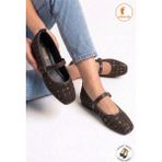 Albishoes Günlük Kadın Babet Bantlı Tokalı Anatomik Rahat Ev Iş Ofis Ayakkabı Kadın Tüvit Kumaş - Kahverengi