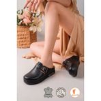 Albishoes Kadın Anatomik Önü Kapalı Tokalı Rahat Esnek Hemşire Aşçı Sabo Günlük Kadın Ev Terlik - Siyah