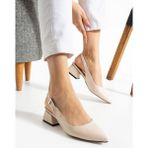 Albishoes Kadın Kare Topuk 4 cm Arkası Açık Sivri Burun Şık Iş Ofis Günlük Kadın Topuklu Ayakkabı - Krem