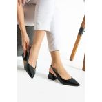 Albishoes Kadın Kare Topuk 4 Cm Arkası Açık Sivri Burun Şık İş Ofis Günlük Kadın Topuklu Ayakkabı