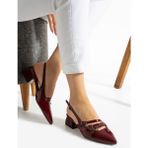 Albishoes Kadın Kare Topuk 4 cm Toka Detaylı Arkası Açık Sivri Burun Iş Ofis Günlük Kadın Ayakkabı - Bordo Rugan