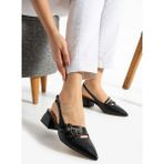 Albishoes Kadın Kare Topuk 4 cm Toka Detaylı Arkası Açık Sivri Burun Iş Ofis Günlük Kadın Ayakkabı - Siyah Cilt