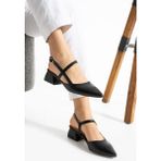 Albishoes Kadın Kare Topuk 4 cm Tokalı Şerit Bant Arkası Açık Sivri Burun Şık Günlük Kadın Ayakkabı - Siyah