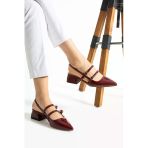 Albishoes Kadın Kare Topuklu 5 Cm Rugan Arkası Açık Sivri Burun Ayakkabı Alçak Topuk Kadın Ayakkabı