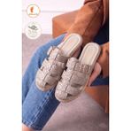 Albishoes Kadın Önü Kapalı Tokalı Şık Günlük Model Kadın Terlik Rahat Taban Yazlık Kadın Terlik - Krem