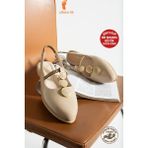 Albishoes Kadın Topuğu Açık Babet Önü Kapalı Taşlı Arkası Açık Düz Taban Kadın Babet Sandalet - Vizon