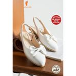Albishoes Kadın Topuğu Açık Lastikli Kurdeleli Günlük Babet Yumuşak Rahat Taban Fiyonklu Babet - Beyaz