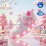 Albishoes Kız Bebek Çocuk Yazlık Hafif Rahat Yumuşak Taban Cırt Cırtlı Işıklı Sneaker Spor Ayakkabı - Beyaz - Pembe