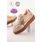 Albishoes Kız Çocuk Yıldız Detay Cırt Cırtlı Bağcık Günlük Sneaker Spor Ayakkabı Yumuşak Rahat Taban - Krem