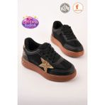 Albishoes Kız Çocuk Yıldız Detay Cırt Cırtlı Bağcık Günlük Sneaker Spor Ayakkabı Yumuşak Rahat Taban - Siyah