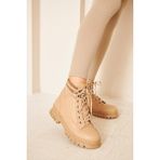 Albishoes M.p Kaymaz Taban Soğuk Geçirmez Suya Dayanıklı Çoraplı Kadın Bot Postal Çizme Kışlık Bot - Bej