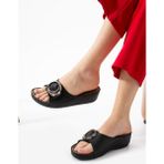 Albishoes Sahra Kadın Tokalı Yumuşak Hafif Rahat Taban Günlük Dışarı Ev Terlik Anatomik Kadın Terlik - Siyah