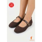 Albishoes Tokalı Kadın Konforlu Babet Düz Taban Klasik Ayakkabı Kadın Günlük Rahat Tokalı Babet - Kahverengi