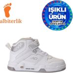 Albishoes Unisex Erkek Kız Çocuk Basket Boğazlı Cırtlı 4 Mevsim Işıklı Kışlık Çocuk Spor Ayakkabı (Beyaz)