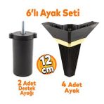 Alcazar Kose 6Li Set Mobilya Tv Unitesi Cekyat Koltuk Kanepe Destek Ayagi 12 Cm Siyah M8 Civatali