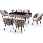 Alchair Alessa 80X180 6 Kişilik Oval Masalı Bahçe Balkon Takımı - Cappuccino - Kahverengi
