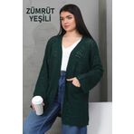 ALCHON V Yaka Uzun Bol Kollu Delikli Ajurlu Cepli Bol Rahat Kesim Triko Baharlık Yazlık Hırka