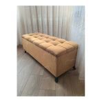 Aldagelsin Çizgi Kapitoneli Sandıklı Puf 100 Cm Siyah Ayak Vizon 100 X 40