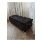 Aldagelsin Lüks Çizgi Kapitoneli Sandıklı Puf Bench 120 Cm Gold Ayak Siyah 120 X 45