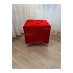 Aldagelsin Lüks Sandıklı Tabure Puf 45 X 45 Cm Ceviz Ayak Kırmızı 45 X 45