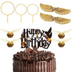 ALEGRE 54 adet simli sihirbaz Happy Birthday pasta dekorasyonu, Sihirbaz Cupcake Topper dekorasyon, Golden Snitch Wings çikolatalı kek süsü doğum günü, çocuk doğum günü parti dekorasyonu, pasta dekorasyonu,