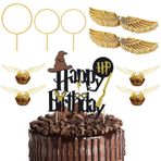 ALEGRE® 54 adet simli sihirbaz Happy Birthday pasta dekorasyonu, Sihirbaz Cupcake Topper dekorasyon, Golden Snitch Wings çikolatalı kek süsü doğum günü, çocuk doğum günü, parti, pasta dekorasyonu,
