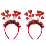 ALEGRE® Kalp şeklinde saç bandı, kırmızı, 2 adet parıltılı kalp alın bandı, fotoğraf aksesuarları, kalp saç bandı, sevgililer günü dekorasyonu, düğün, doğum günü partisi, karnaval partisi, kostüm