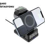 Alemdar Pazarlama Kablosuz Şarj Istasyonu ve Dijital Saat – Apple Uyumlu, 3 Kademeli Işık Ayarı - Çok Renkli