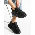 Alemdar Shoes Osim Siyah Deri Bağcıklı Kadın Sneakers