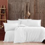 Alena Home %100 Pamuk Saten Çizgili Çift Kişilik Nevresim Takımı - Beyaz - 240 x 260 cm