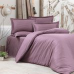 Alena Home %100 Pamuk Saten (Lastikli Çarşaflı) Çizgili Çift Kişilik Nevresim Takımı - Açık Mor - 180 x 200 cm
