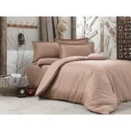 Alena Home %100 Pamuk Saten (Lastikli Çarşaflı) Çizgili Çift Kişilik Nevresim Takımı - Sütlü Kahverengi - 180 x 200 cm