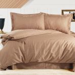Alena Home %100 Pamuk Saten (Lastikli Çarşaflı) Çizgili Tek Kişilik Nevresim Takımı - Kahverengi - 120 x 200 cm