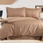 Alena Home Pamuk Saten Çizgili Tek Kişilik Nevresim Takımı - Kahverengi - 160 x 240 cm