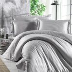 Alena Home Pamuklu Otel Serisi (Lastikli Çarşaflı) Çizgili Çift Kişilik Nevresim Takımı - Gri - 180 x 200 cm