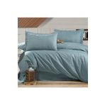 Alena Home Style%100 Pamuk Saten (Lastikli Çarşaflı) Çizgili Tek Kişilik Nevresim Takımı Turkuaz Yeşili 120 x 200 AlenaNM213
