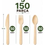 Alenked Doğa Dostu Ahşap Çatal Bıçak Kaşık Seti 3X50'LI Paket Açık Ahşap