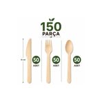 alenked Doğa Dostu Ahşap Çatal Bıçak Kaşık Seti 3x50'li Paket