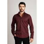 Alenmeza Erkek Bordo Pamuk Saten Casual Cepsiz Modern Fit Gömlek