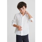 Alenmeza Erkek Çocuk Beyaz Keten Modern Fit Cepsiz Gömlek
