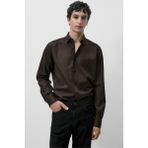 Alenmeza Erkek Koyu Kahverengi %100 Pamuk Saten Non-Iron Ütü Istemeyen Casual Cepsiz Modern Fit Gömlek - XL