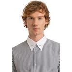 alenmeza Erkek Siyah Beyaz Çizgili Beyaz İğneli Yakalı Casual Kolay Ütülenebilir Cepsiz Modern Fit Gömlek (XL)