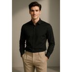 Alenmeza Erkek Siyah Su ve Leke Itici Nanocare Pamuk Saten Ütü Istemeyen Slim Fit Casual Gömlek - 4XL