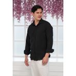 Alenmeza Regular Fit Kendinden Çizgili Yazlık Modal Kumaş Erkek Gömlek - Siyah - 2XL